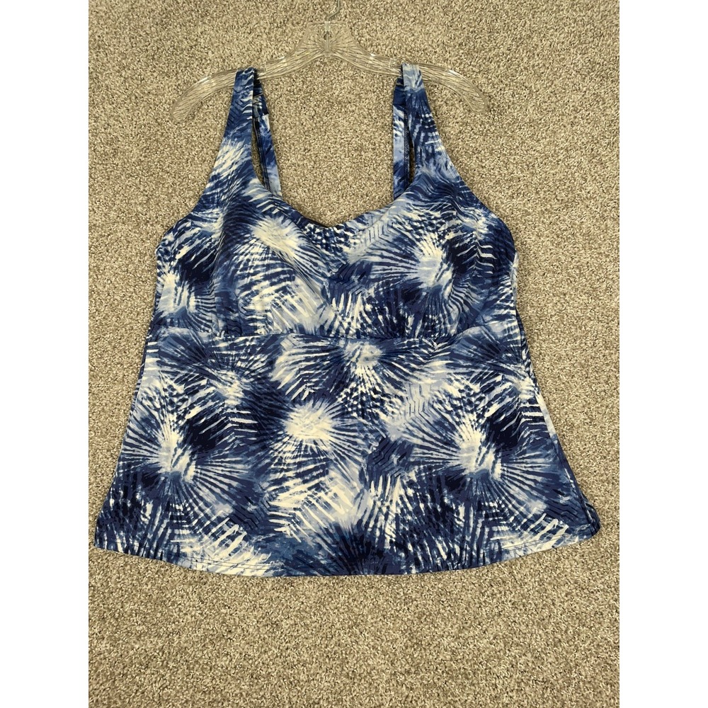 Lands End Chlorine Resistant Tankini Top Soft Cup Deep Sea Blue Tie Dye Sz 20W